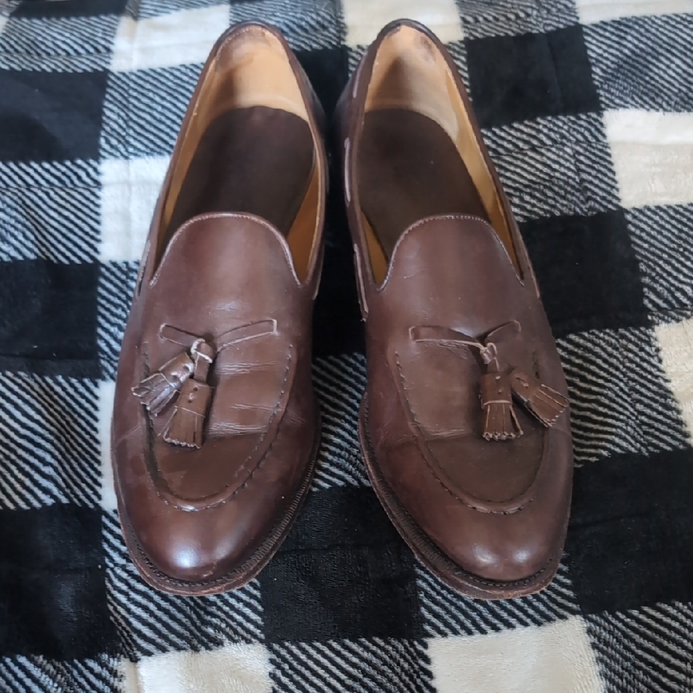 Meermin Brown Leather Tassel Slip-On Loafers